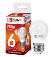 Светодиодная лампа IN HOME Vision Care шар LED 6W G45 E27 (матовая) 6500K