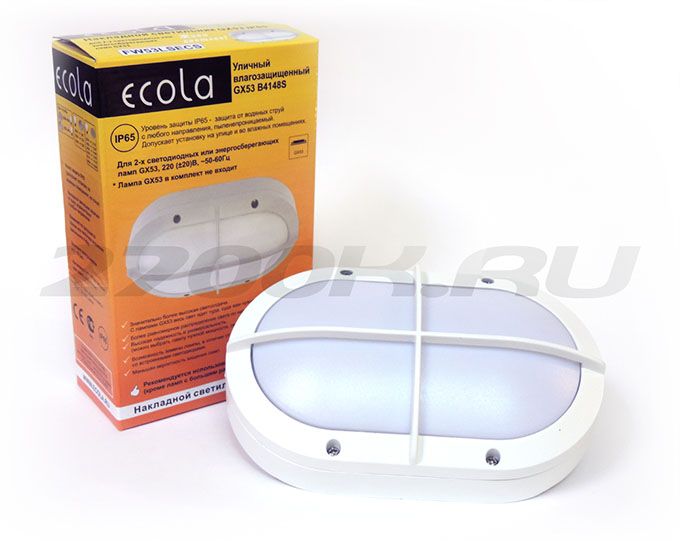Уличный светильник Ecola GX53x2 IP65 накладной 
овальный белый с 
решеткой