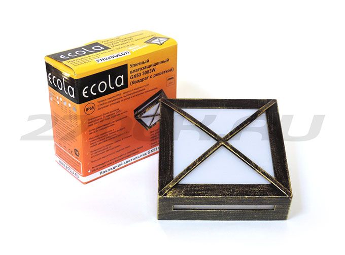 Уличный светильник Ecola GX53 IP65 накладной квадратный черненая бронза 
с решеткой
