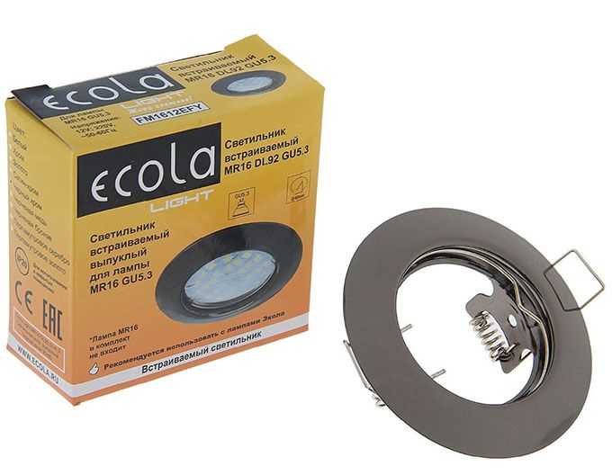 Встраиваемый точечный светильник Ecola Light MR16 DL90 GU5.3 плоский черный хром