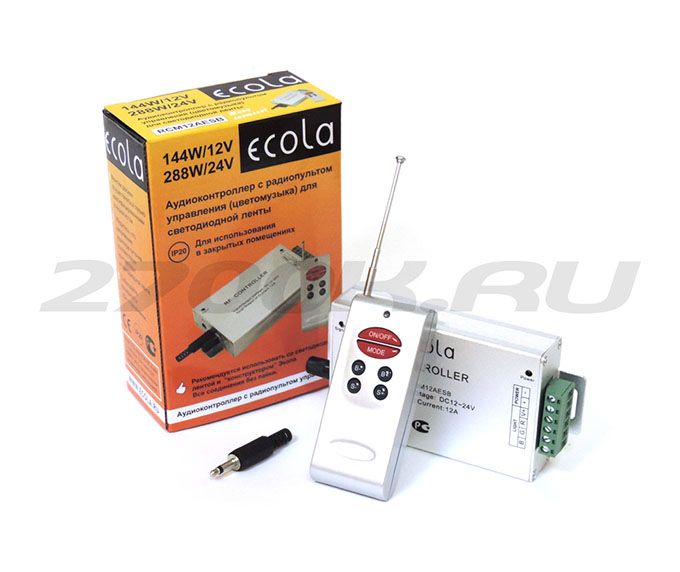 Аудиоконтроллер Ecola для светодиодной ленты RGB 12A 12V 140W (24V 288W) с
радиопультом д/у (цветомузыка)