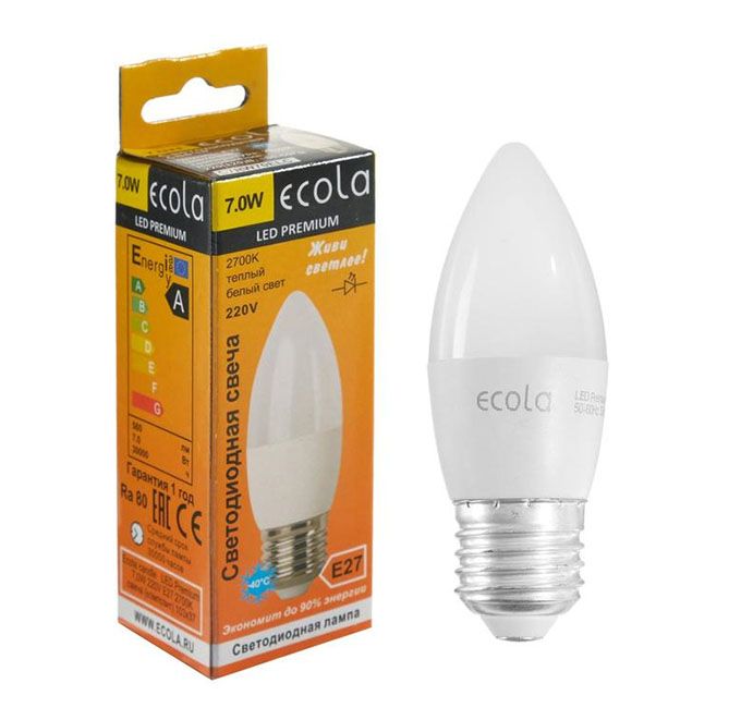 Светодиодная лампа Ecola свеча LED Premium 7W E27 2700K