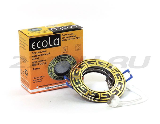 Встраиваемый светильник Ecola MR16 DL110А GU5.3 античный рисунок черный хром
и золото