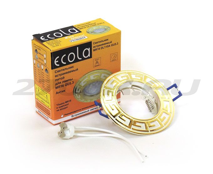 Встраиваемый светильник Ecola MR16 DL110А GU5.3 античный рисунок хром и
сатин золото