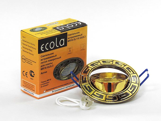 Встраиваемый поворотный светильник Ecola MR16 DL110 GU5.3 античный рисунок черный хром и золото