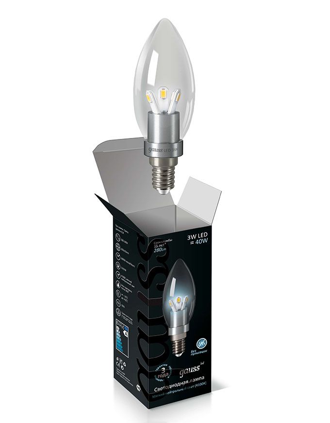 Светодиодная лампа Gauss свеча LED 3W E14 4100K