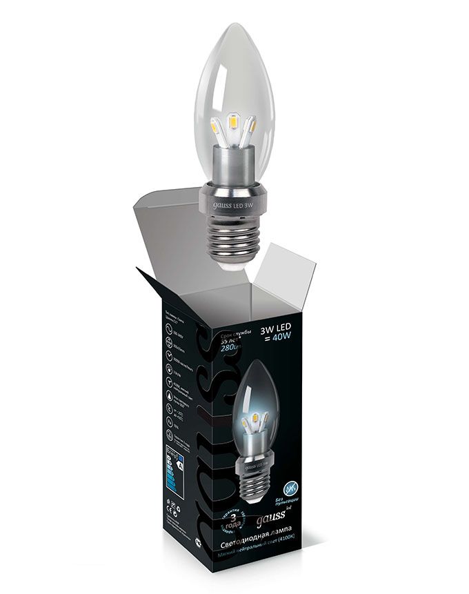 Светодиодная лампа Gauss свеча LED 3W E27 4100K