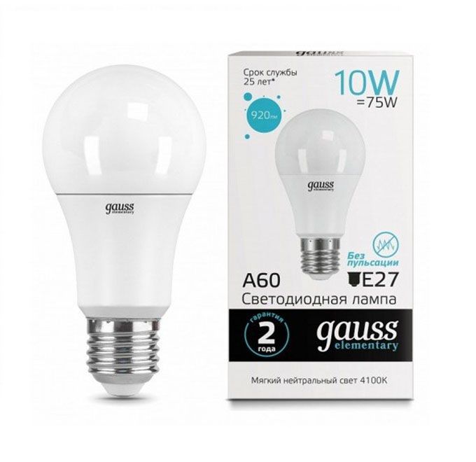 Светодиодная лампа Gauss Elementary в форме шара ЛОН LED 10W E27 4100K