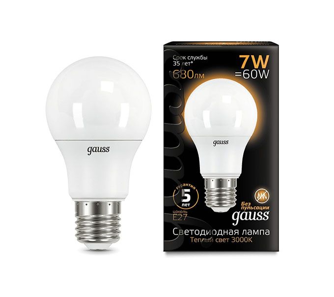 Светодиодная лампа Gauss в форме шара ЛОН LED 7W E27 2700K