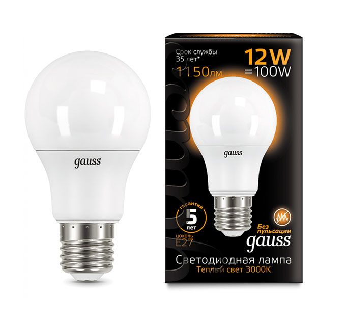 Светодиодная лампа Gauss в форме шара ЛОН LED 12W E27 2700K