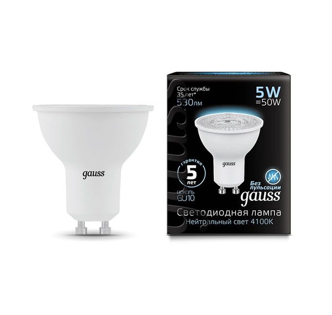 Светодиодная лампа Gauss рефлектор GU10 LED 5W (прозрачное стекло) 4100K