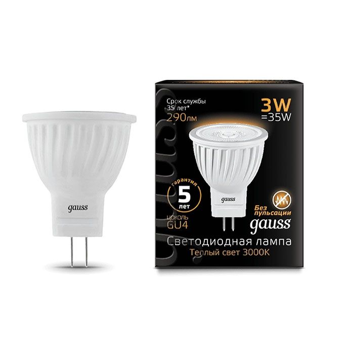 Светодиодная лампа Gauss рефлектор MR11 LED 3W GU4.0 (прозрачное стекло) 2700K