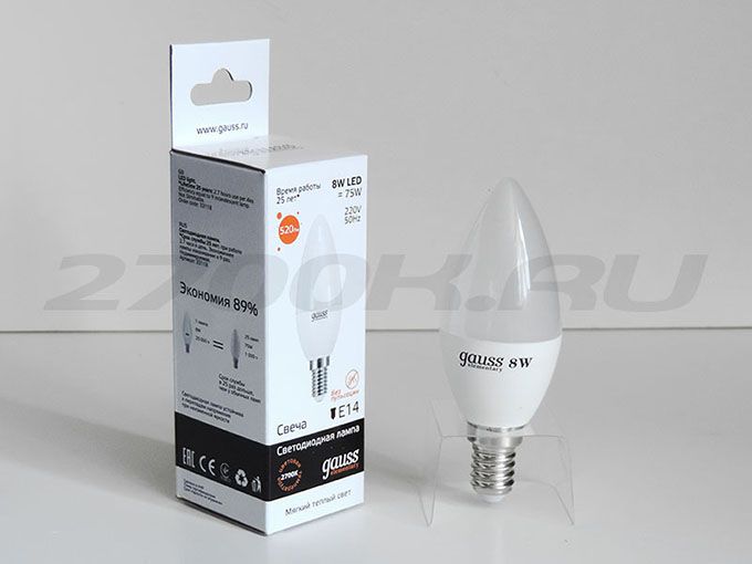 Светодиодная лампа Gauss Elementary свеча LED 8W E14 2700K