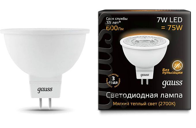 Светодиодная лампа Gauss рефлектор MR16 LED 7W GU5.3 (прозрачное стекло) 2700K