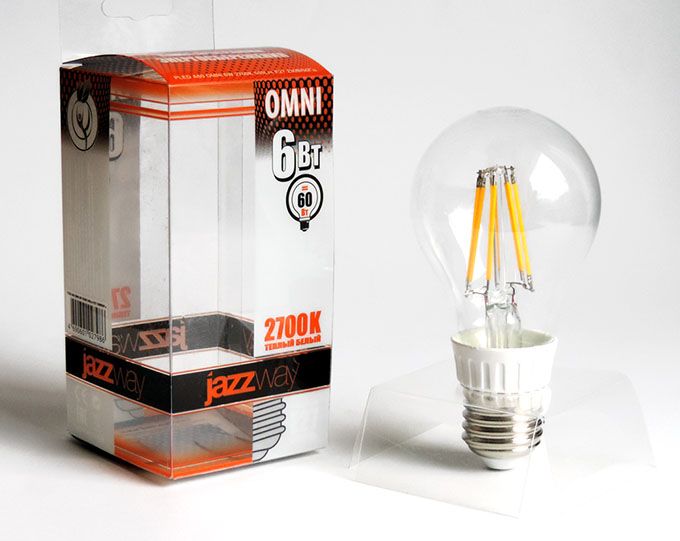 Светодиодная лампа Jazzway PLED OMNI A60 в форме шара LED 6W E27 
2700K