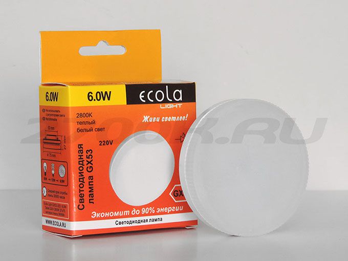 Светодиодная лампа Ecola Light в форме таблетки GX53 LED 6W (матовая) 2800K