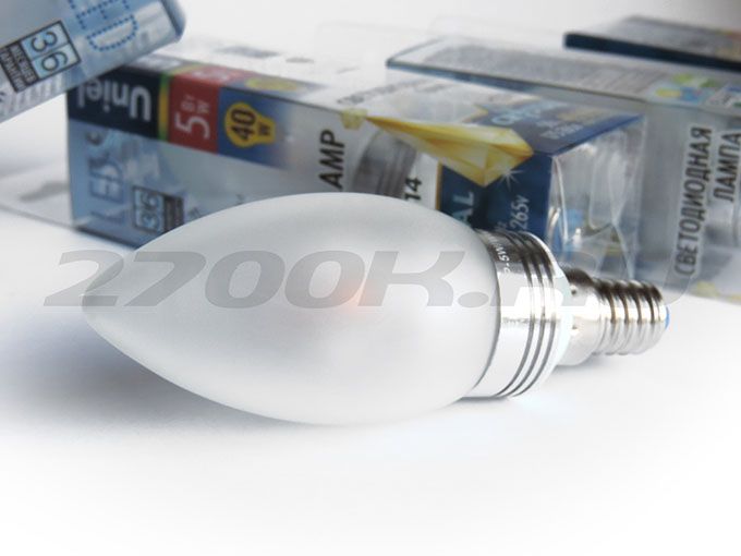 Светодиодная лампа Uniel Crystal Silver свеча LED 5W E14 3000K для хрустальных люстр (матовое стекло)