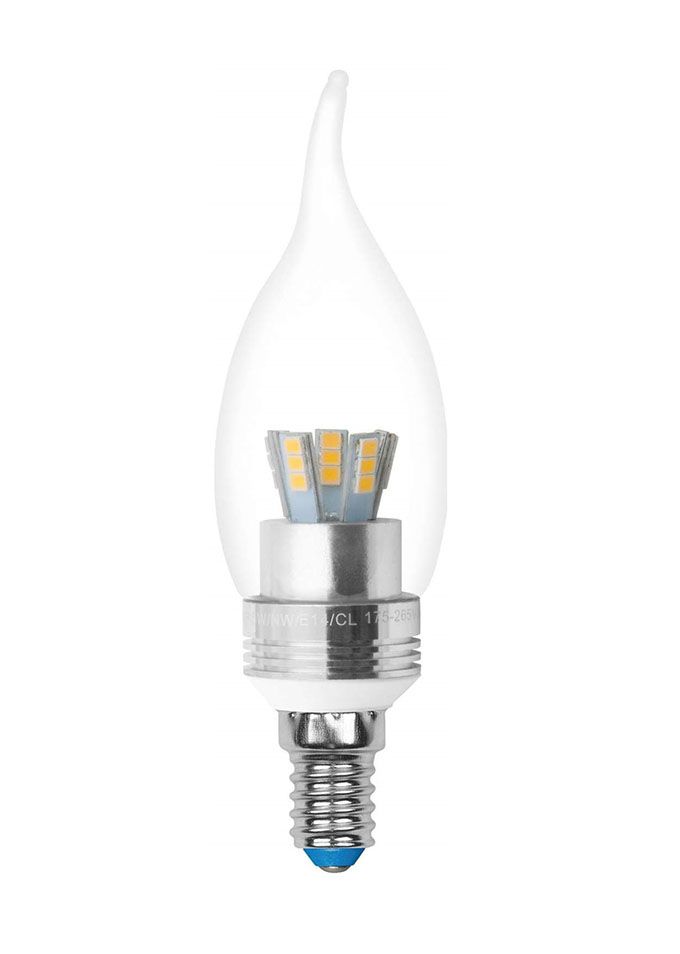 Светодиодная лампа Uniel Crystal Silver свеча на ветру LED 5W E14 4500K для хрустальных люстр