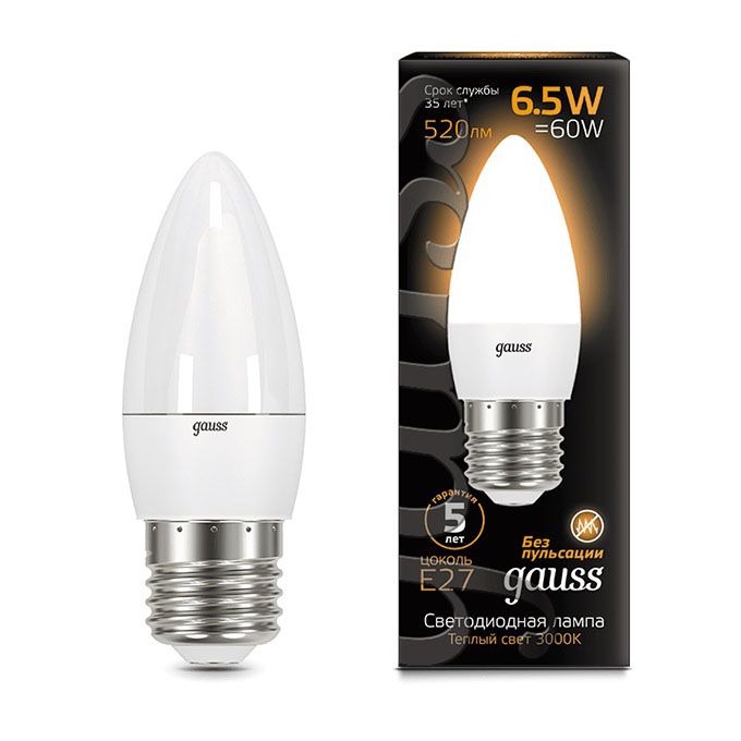 Светодиодная лампа Gauss свеча LED 6,5W E27 2700K