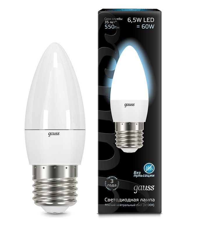 Светодиодная лампа Gauss свеча LED 6,5W E27 4100K