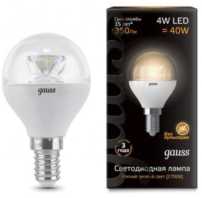 Светодиодная лампа Gauss в форме шара с оптической линзой LED 4W 2700K