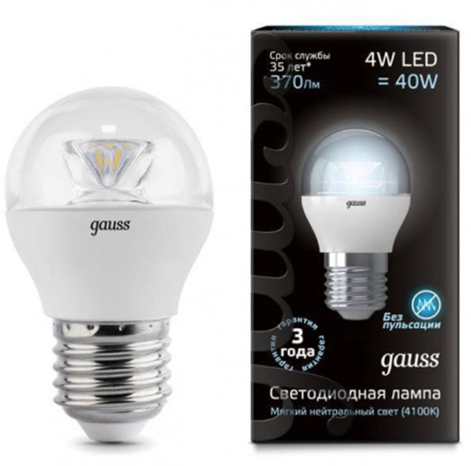 Светодиодная лампа Gauss в форме шара с оптической линзой LED 4W E27 4100K