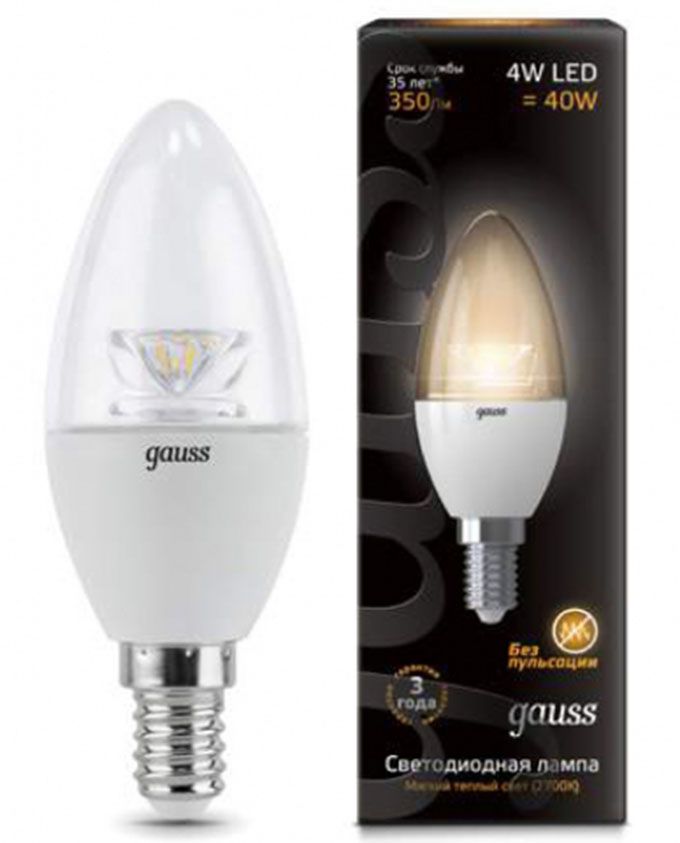 Светодиодная лампа Gauss свеча с оптической линзой LED 4W E14 2700K