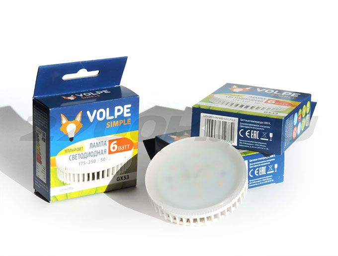 Светодиодная лампа Volpe Simple в форме таблетки GX53 LED 6W (матовое 
стекло) 3000K