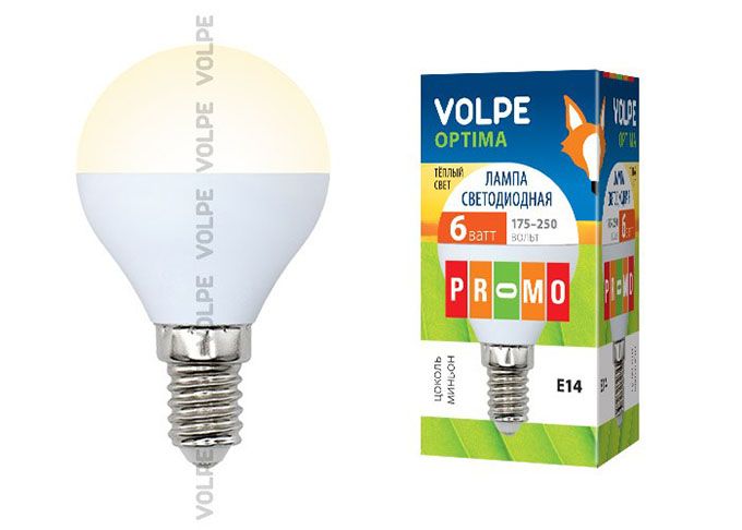 Светодиодная лампа Volpe Optima в форме шара G45 E14 LED 6W (матовое 
стекло) 3000K