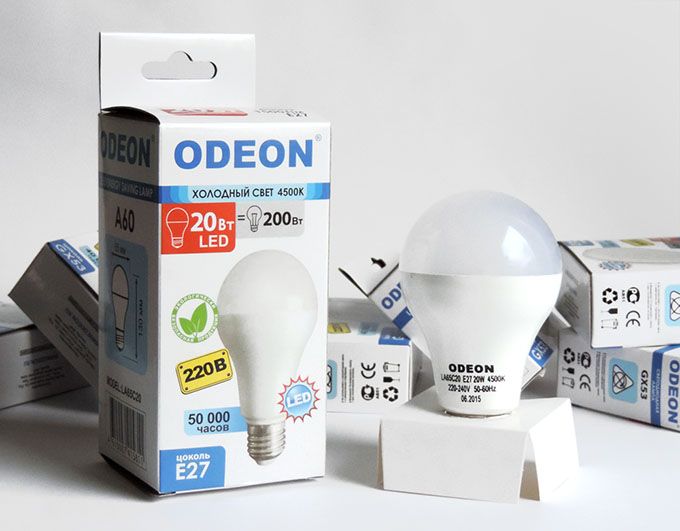 Светодиодная лампа Odeon в форме шара LED 20W A65 E27 4500K