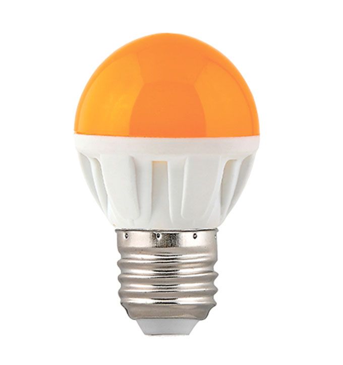 Светодиодная лампа Ecola color в форме шара LED 4W E27 желтый матовая 
колба