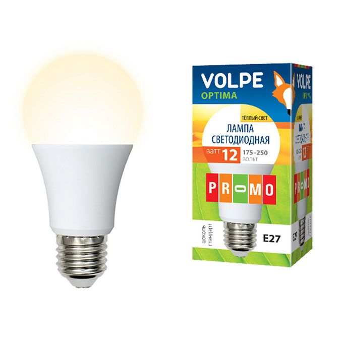 Светодиодная лампа Volpe Optima в форме шара A60 E27 LED 12W (матовое стекло) 3000K