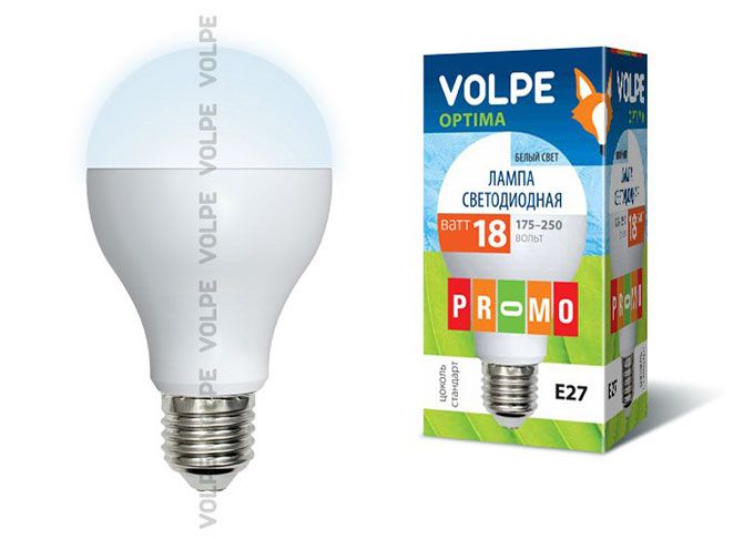 Светодиодная лампа Volpe Optima в форме шара A65 E27 LED 18W (матовое стекло) 4500K