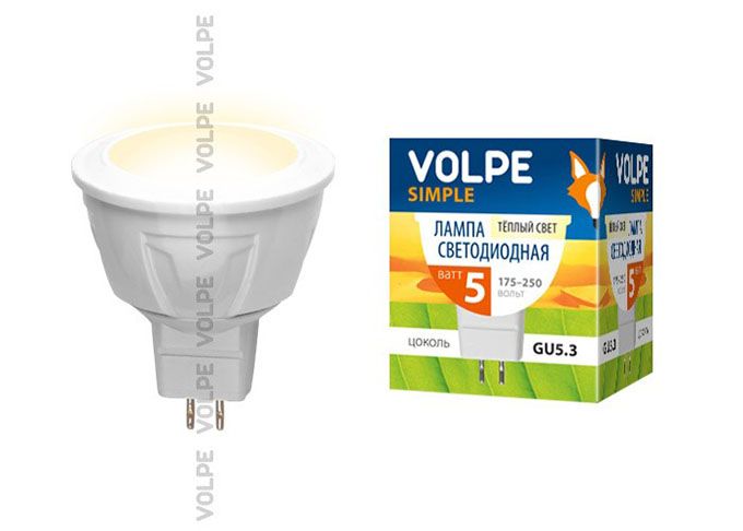 Светодиодная лампа Volpe Simple рефлектор MR16 LED 5W GU5.3 3000K