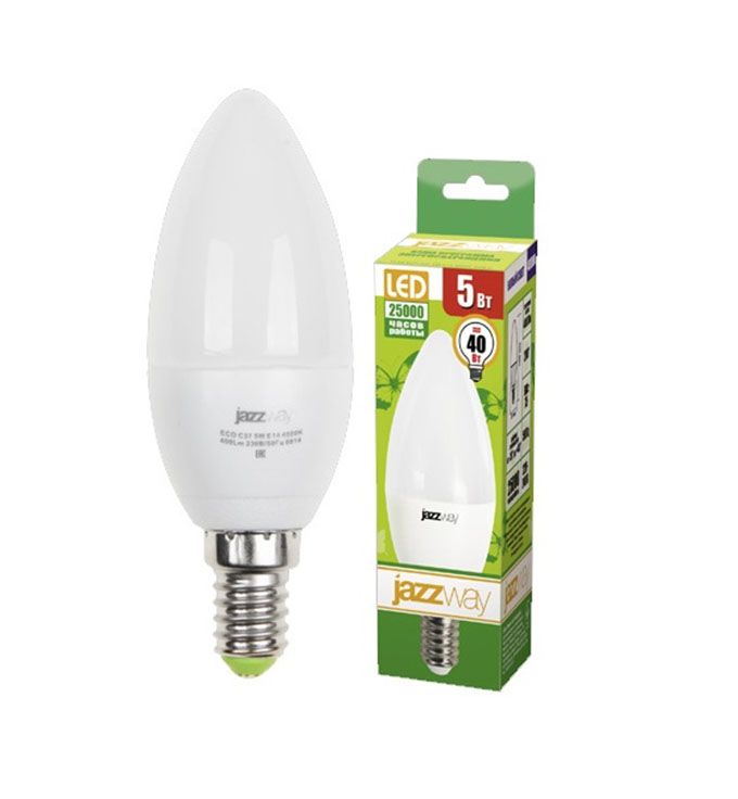 Светодиодная лампа Jazzway PLED-ECO C37 свеча LED 5W E14 4000K (матовое 
стекло)