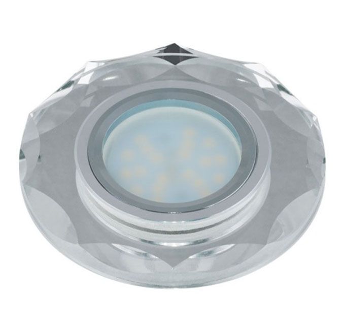Встраиваемый светильник Fametto Peonia MR16 DLS-P105 GU5.3 хром со стеклянной десятигранной вкладкой с вогнутыми гранями серебро