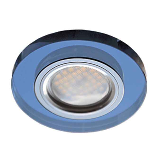 Встраиваемый светильник Ecola MR16 DL1650 GU5.3 Glass хром с голубой круглой вкладкойВстраиваемый светильник Ecola MR16 DL1650 GU5.3 Glass хром со 
стеклянной 
зеркальной круглой голубой вкладкой