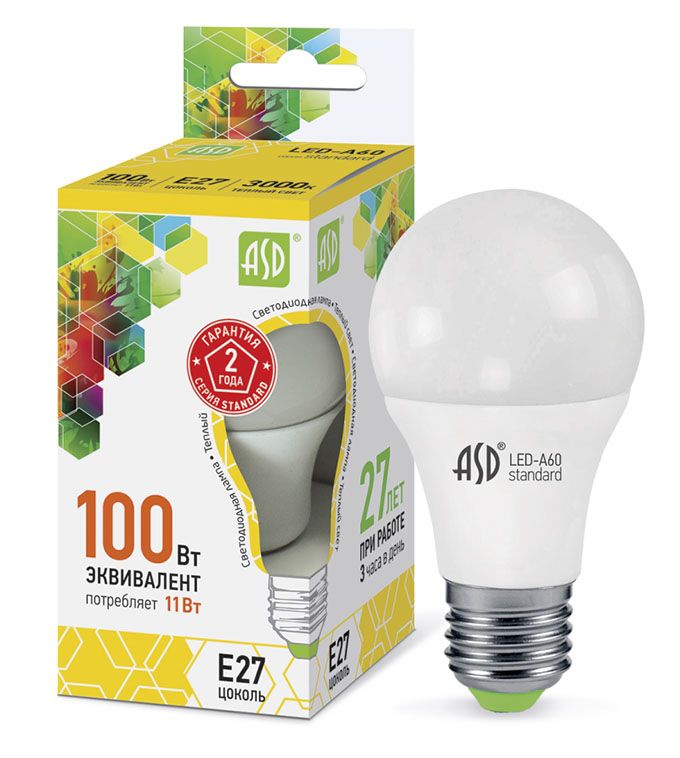 Светодиодная лампа ASD Standard ЛОН LED 11W A60 E27 3000K (матовая)