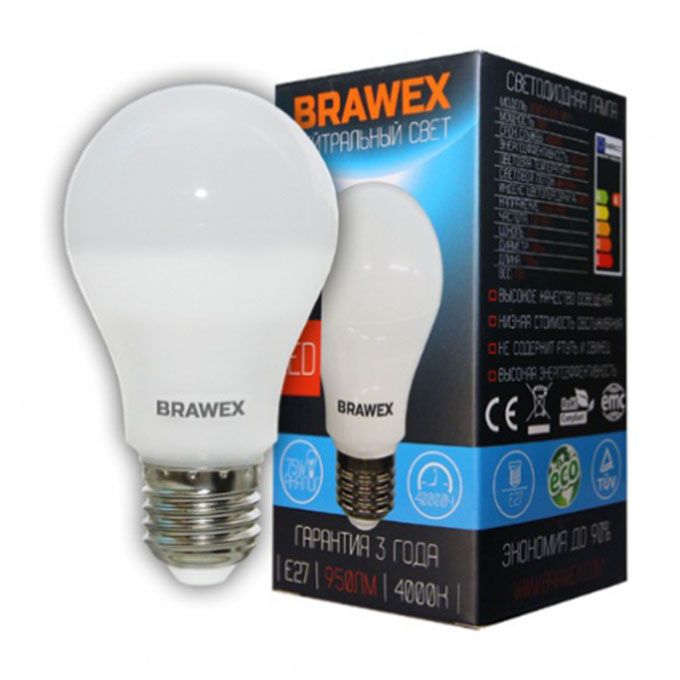 Светодиодная лампа BRAWEX Premium в форме шара LED 10W A60 E27 
4000K