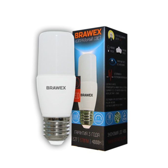 Светодиодная лампа BRAWEX Premium в форме цилиндра LED T7 E27 7W 4000K