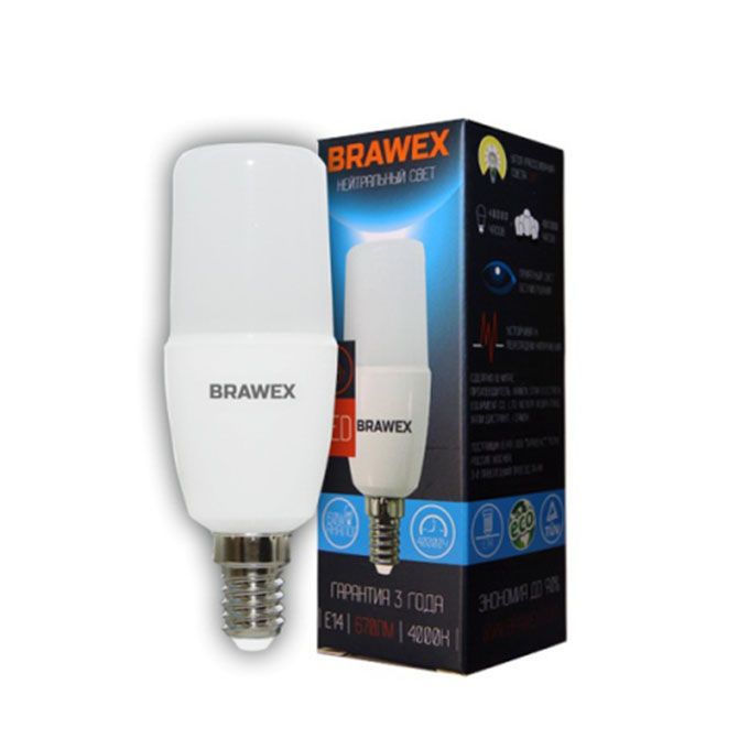 Светодиодная лампа BRAWEX Premium в форме цилиндра LED T7 E14 7W 4000K