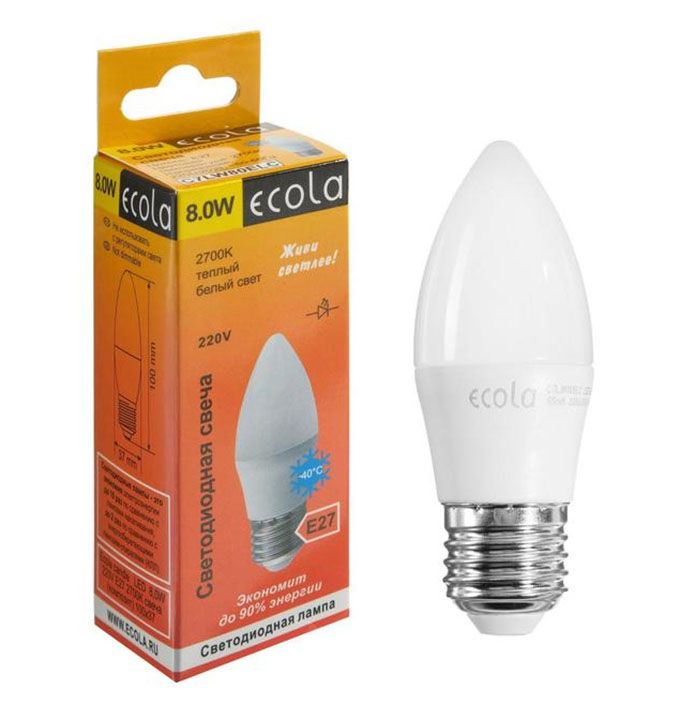 Светодиодная лампа Ecola свеча LED 8W E27 2700K