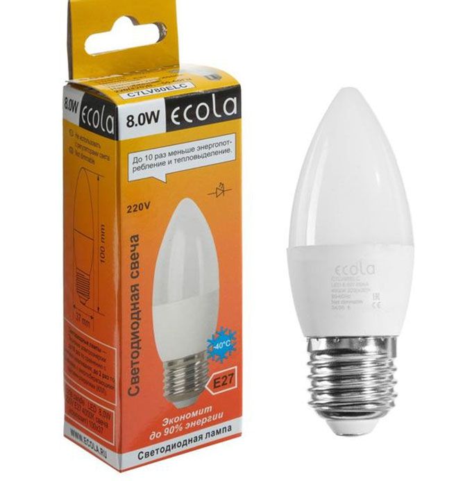 Светодиодная лампа Ecola свеча LED 8W E27 4000K