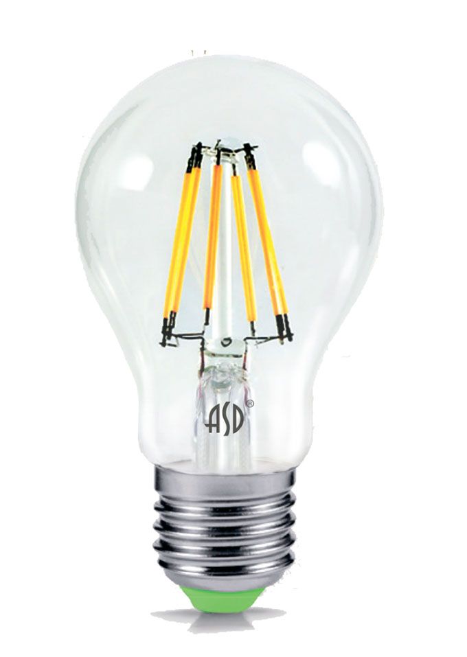 Светодиодная лампа ASD Premium в форме шара LED 8W A60 E27 (прозрачная) с нитевым излучателем 3000K