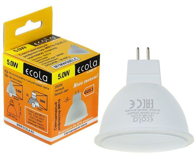 Светодиодная лампа Ecola Light рефлектор MR16 LED 5W GU5.3 M2 (матовое стекло) 2800K