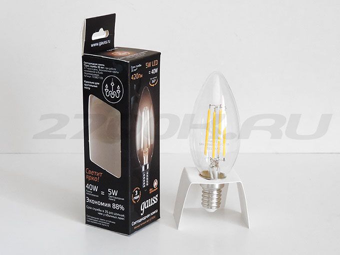 Светодиодная лампа Gauss Filament в форме свечи LED 5W E14 (прозрачная) с
нитевым излучателем 2700K