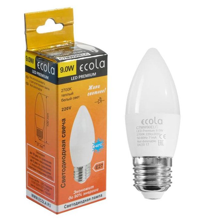 Светодиодная лампа Ecola свеча LED Premium 9W E27 2700K