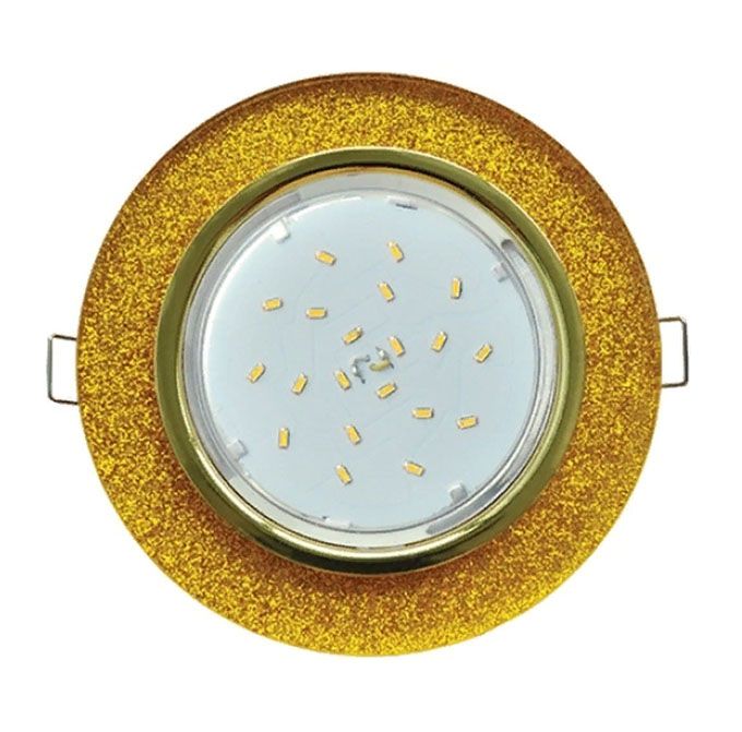 Встраиваемый светильник Ecola GX53 H4 Glass золото со стеклянной круглой вкладкой с золотым блеском