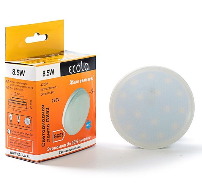 Светодиодная лампа Ecola в форме таблетки GX53 LED 8,5W (матовая) 4200K