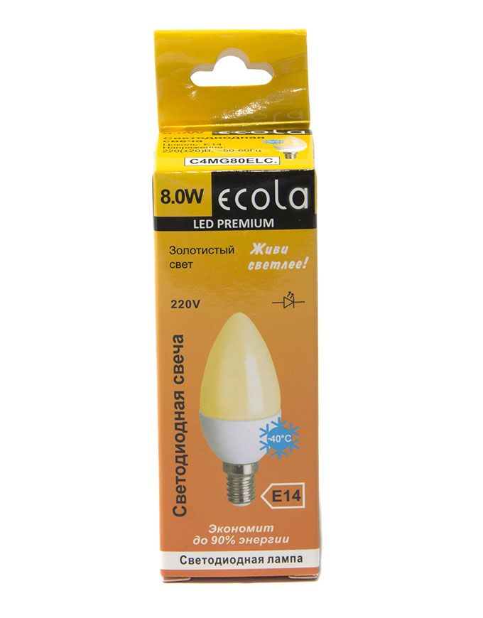 Светодиодная лампа Ecola свеча LED Premium 8W E14 золотистая
